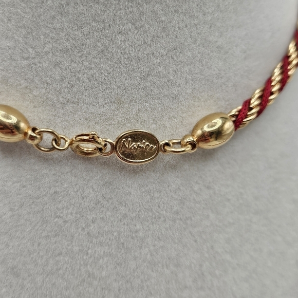 VINTAGE Napier Twisted Rope Red Cord & Gold Plated 30" Necklace - Picture 5 of 6